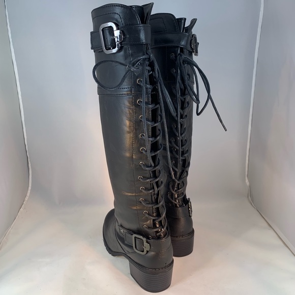 Bumper Tall Lace up Back Moto/Combat Style Boot - Picture 2 of 5
